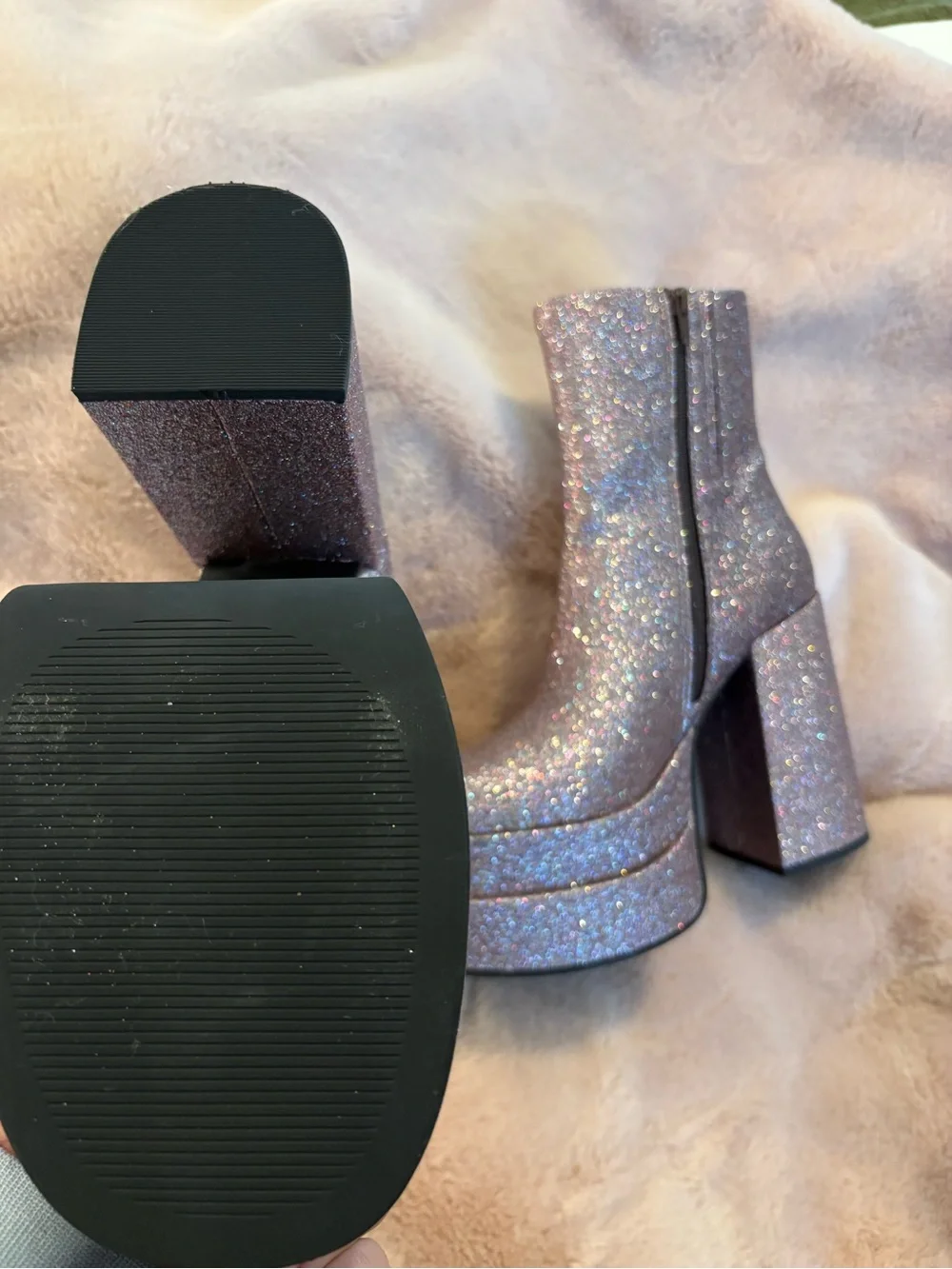 Steve Madden Pink Glitter Platform Ankle Boots